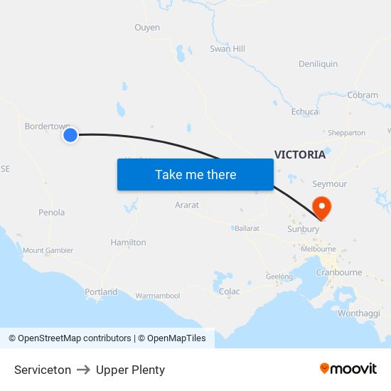 Serviceton to Upper Plenty map