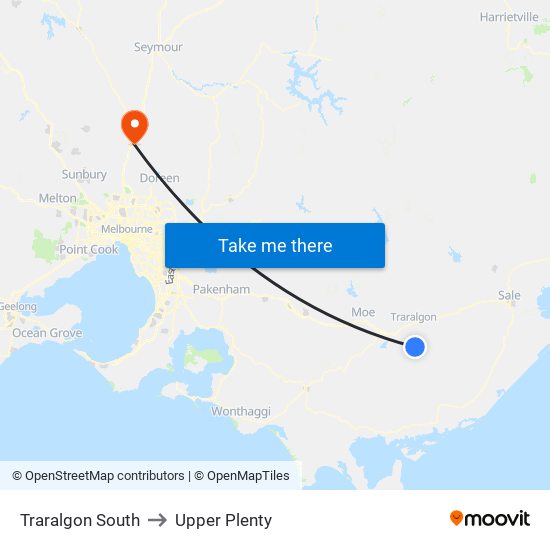 Traralgon South to Upper Plenty map