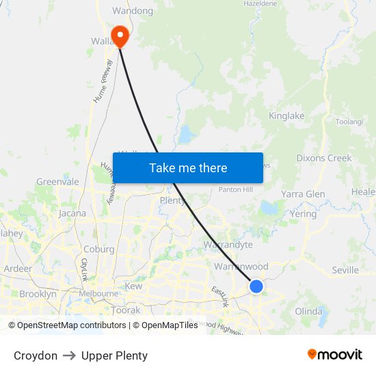 Croydon to Upper Plenty map