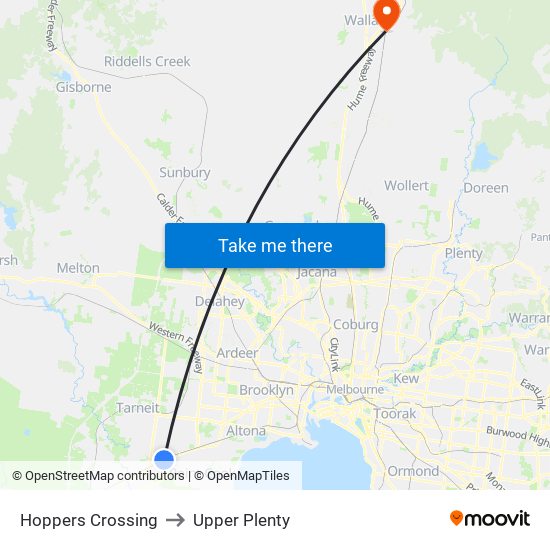 Hoppers Crossing to Upper Plenty map