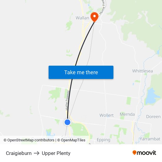 Craigieburn to Upper Plenty map