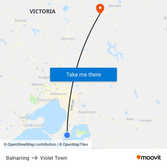 Balnarring to Violet Town map