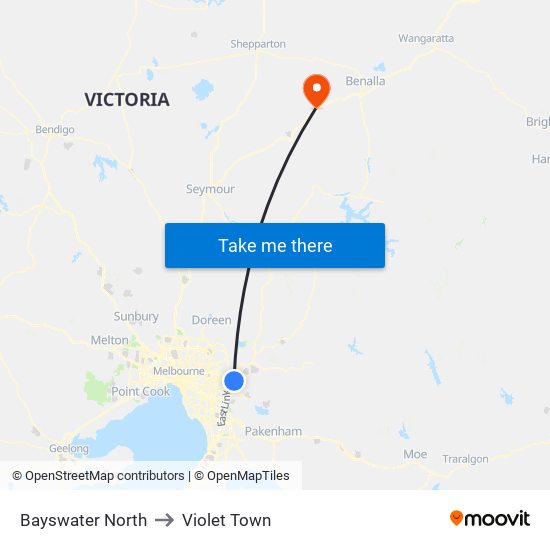 Bayswater North to Violet Town map