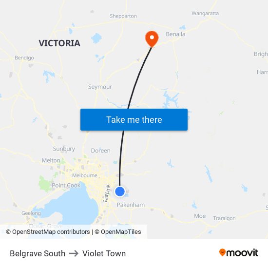 Belgrave South to Violet Town map