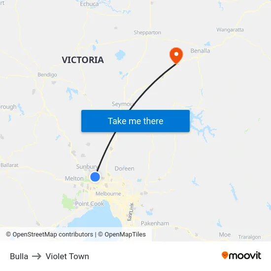 Bulla to Violet Town map