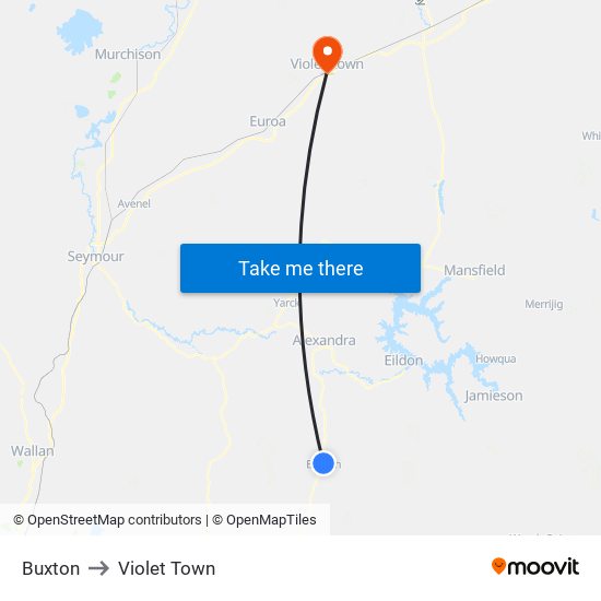 Buxton to Violet Town map