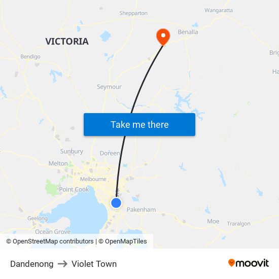 Dandenong to Violet Town map