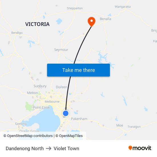 Dandenong North to Violet Town map