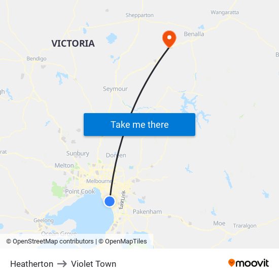 Heatherton to Violet Town map