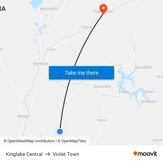 Kinglake Central to Violet Town map