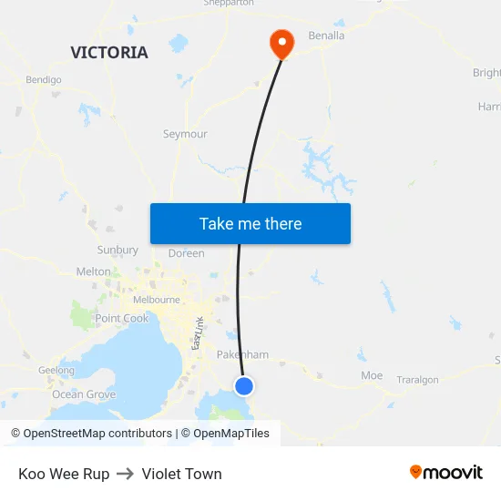 Koo Wee Rup to Violet Town map