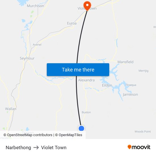 Narbethong to Violet Town map