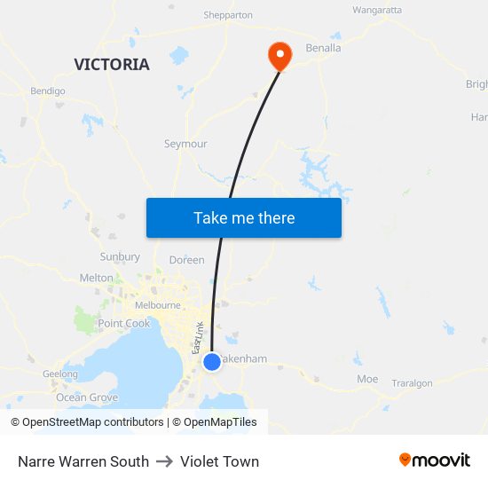 Narre Warren South to Violet Town map