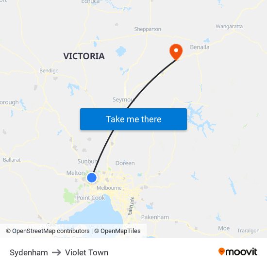Sydenham to Violet Town map