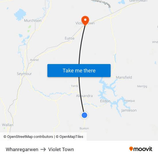 Whanregarwen to Violet Town map