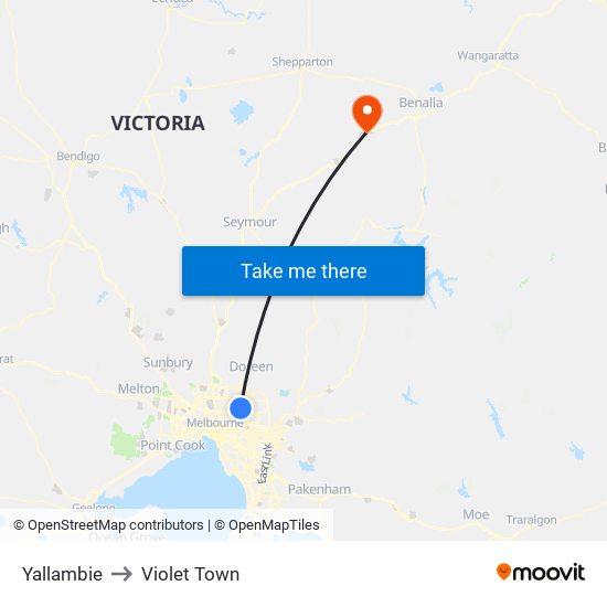 Yallambie to Violet Town map