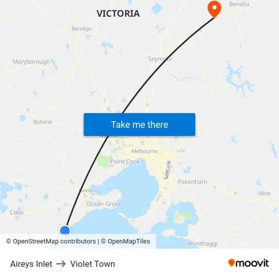 Aireys Inlet to Violet Town map