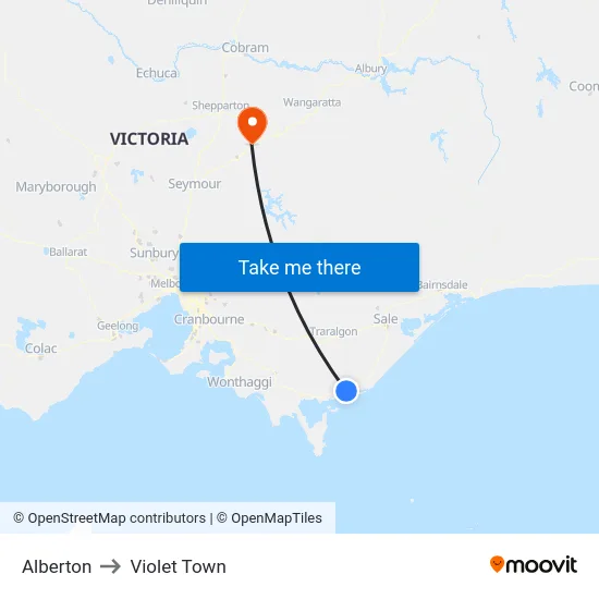 Alberton to Violet Town map