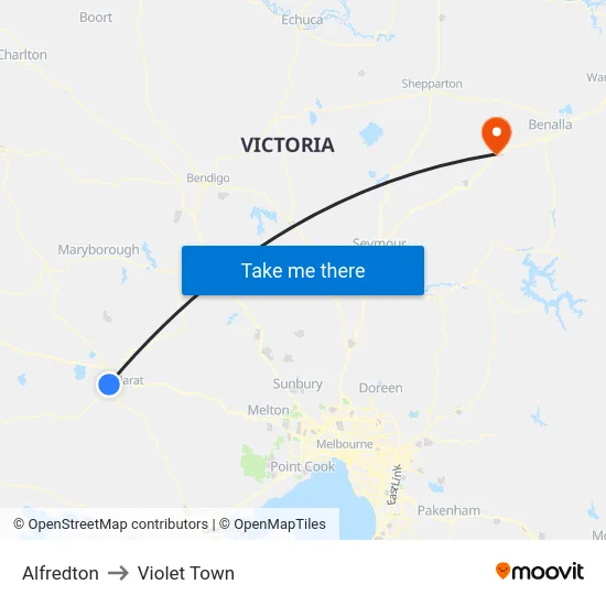 Alfredton to Violet Town map