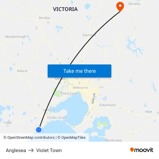 Anglesea to Violet Town map