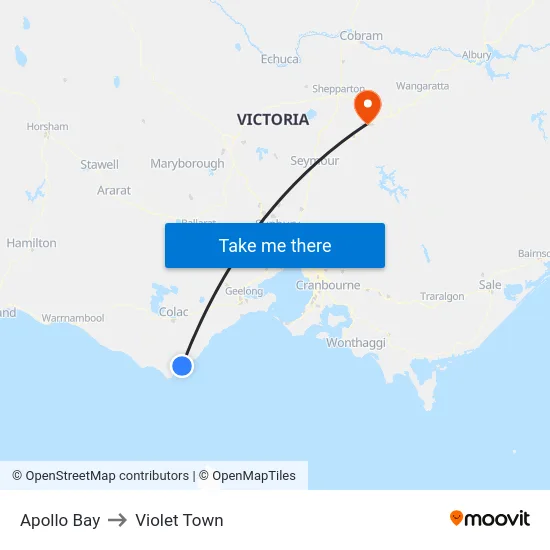 Apollo Bay to Violet Town map