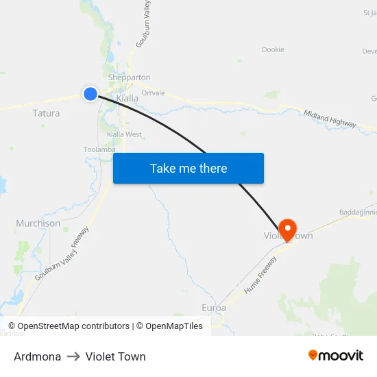 Ardmona to Violet Town map
