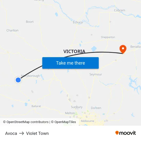 Avoca to Violet Town map