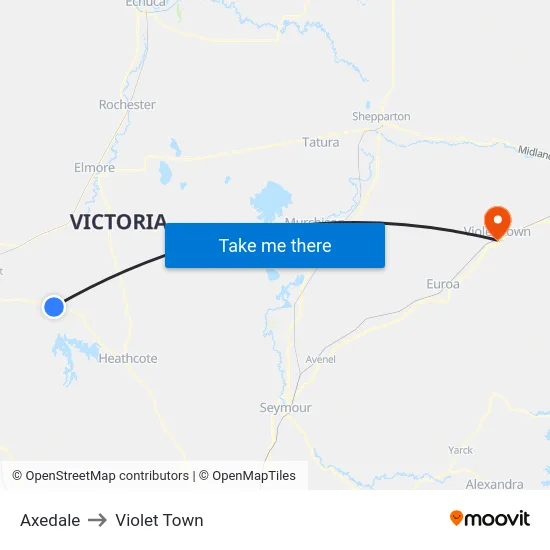 Axedale to Violet Town map