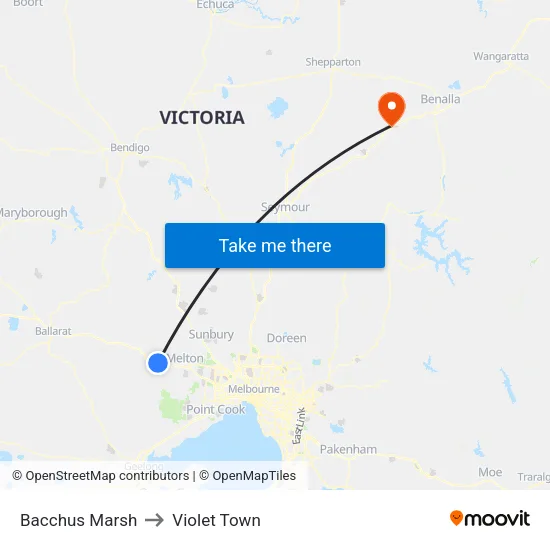 Bacchus Marsh to Violet Town map