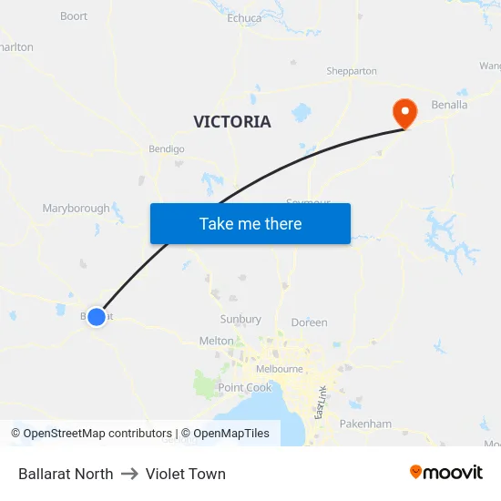 Ballarat North to Violet Town map