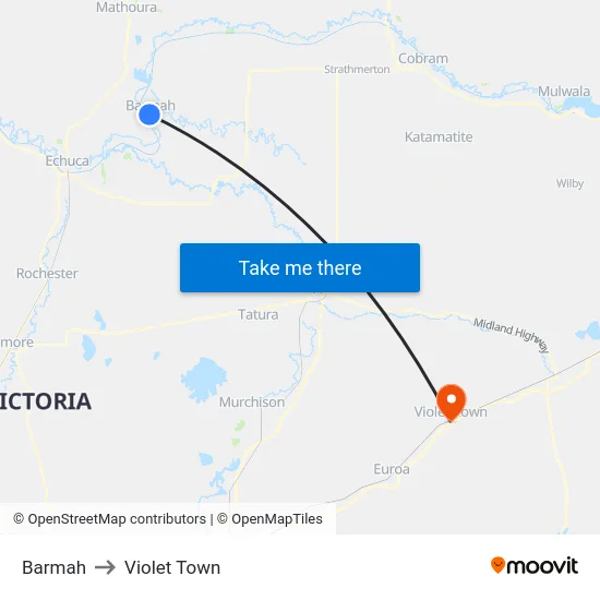 Barmah to Violet Town map