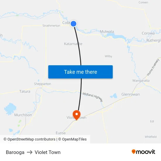 Barooga to Violet Town map