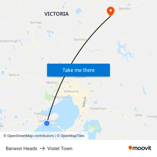Barwon Heads to Violet Town map
