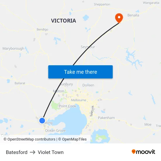 Batesford to Violet Town map