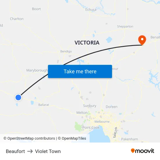 Beaufort to Violet Town map