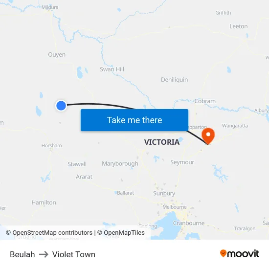 Beulah to Violet Town map