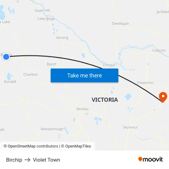 Birchip to Violet Town map
