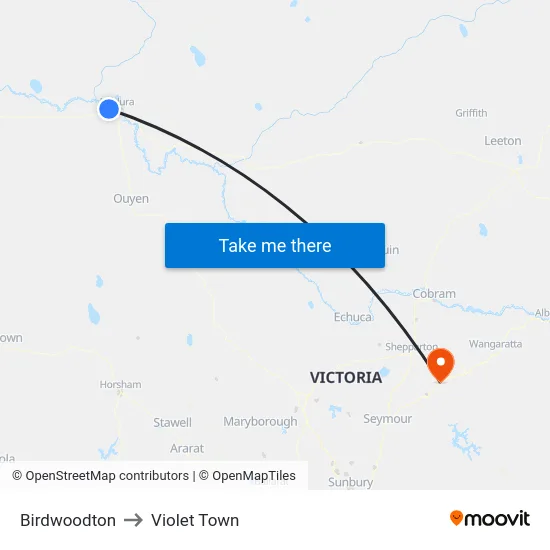 Birdwoodton to Violet Town map