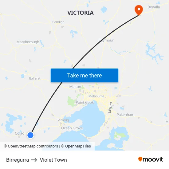 Birregurra to Violet Town map