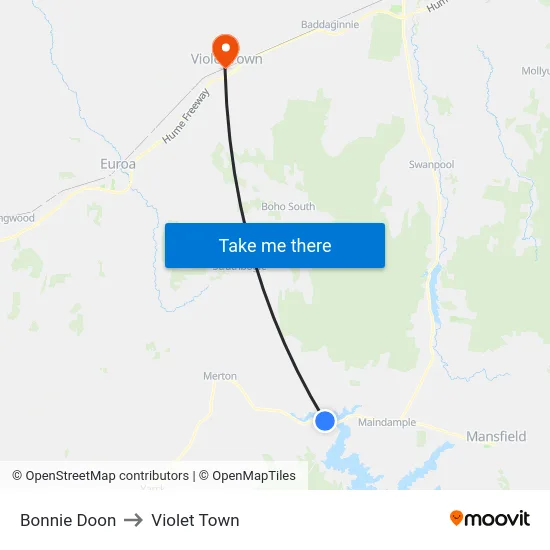 Bonnie Doon to Violet Town map