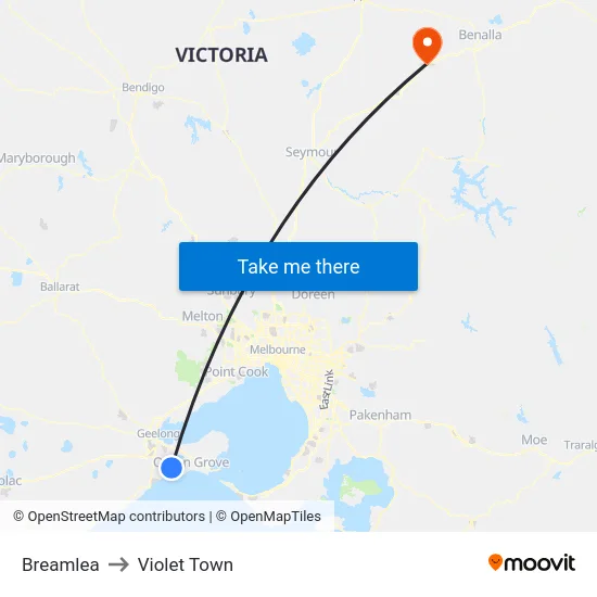 Breamlea to Violet Town map
