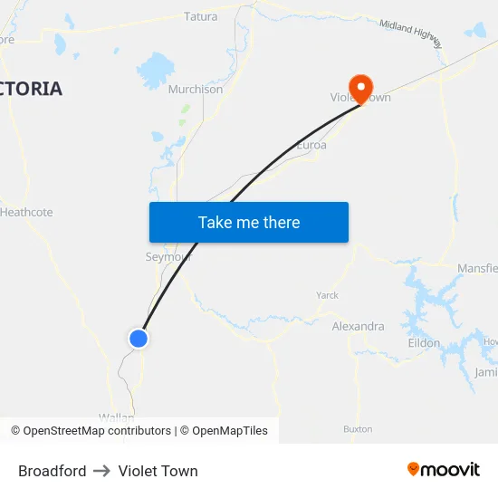 Broadford to Violet Town map