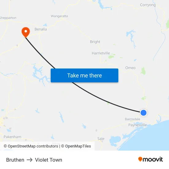 Bruthen to Violet Town map