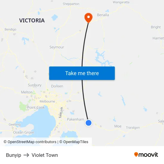Bunyip to Violet Town map