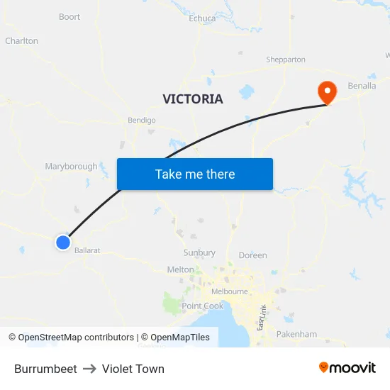 Burrumbeet to Violet Town map