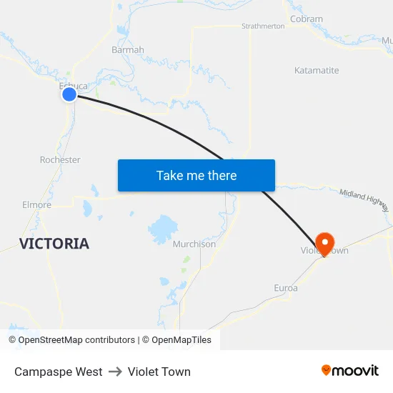Campaspe West to Violet Town map