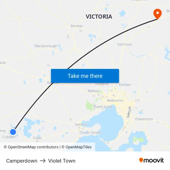 Camperdown to Violet Town map