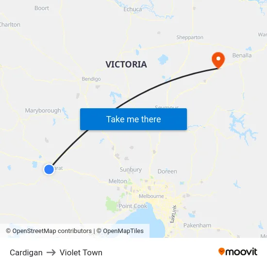 Cardigan to Violet Town map