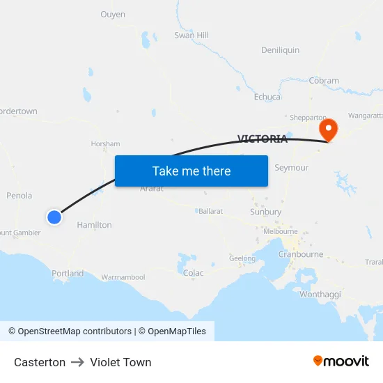 Casterton to Violet Town map
