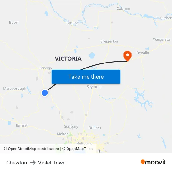 Chewton to Violet Town map